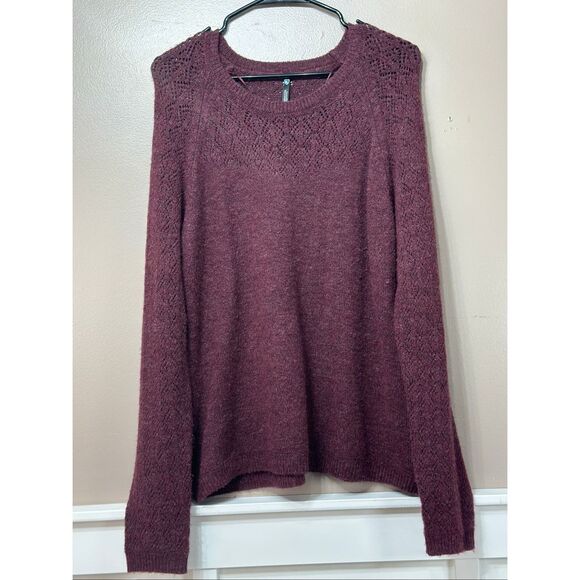 NWOT Kühl Sonata Pointelle Merino Wool Blend Knitted Maroon Sweater Women's L - Picture 2 of 11